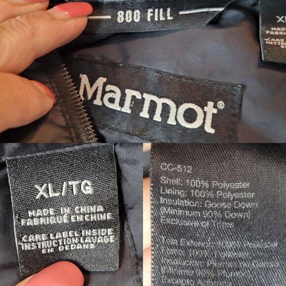 Marmot Mens 800 Fill Power Down Jacket Sz XL Black Goose Down Lightweight Warm - Picture 3 of 14